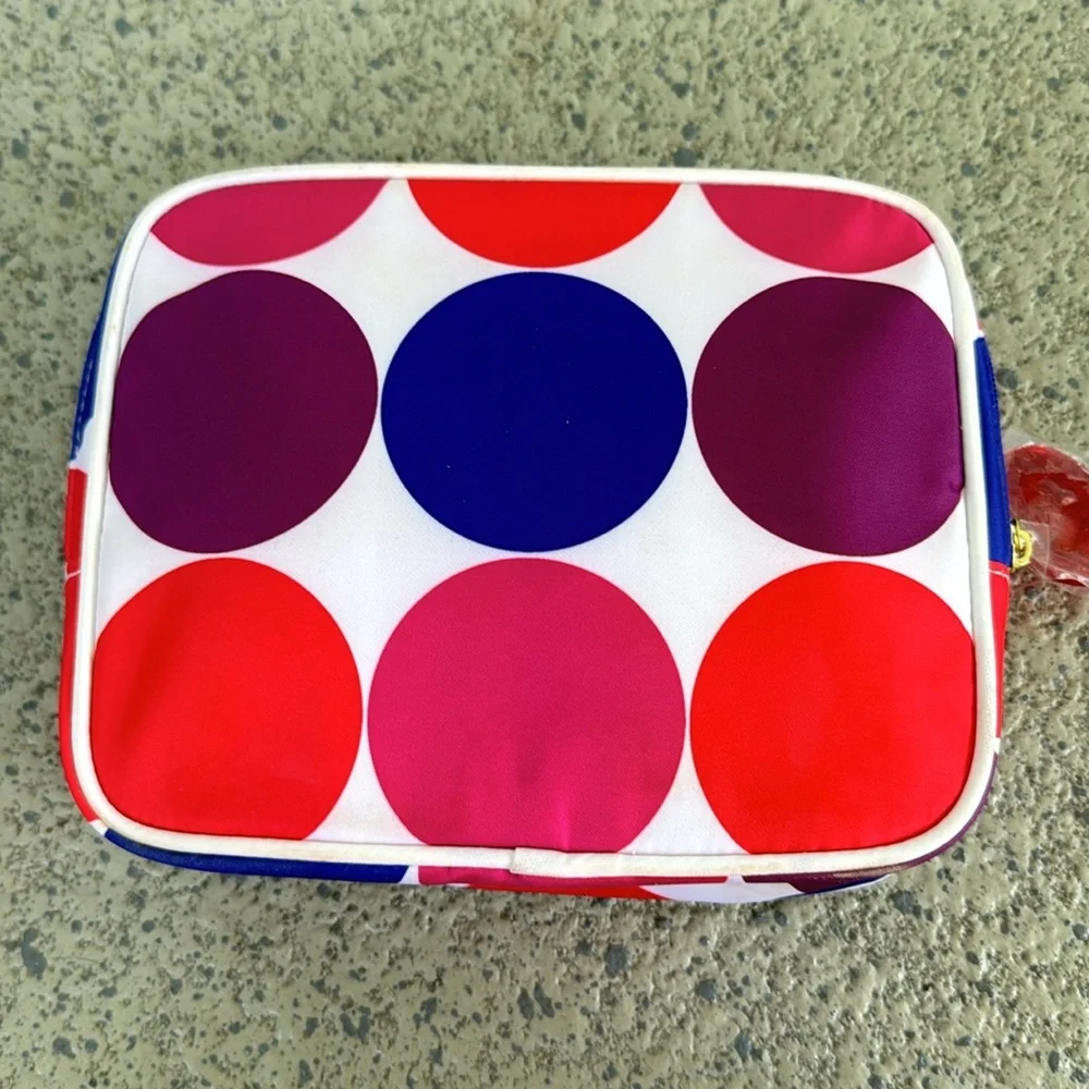 Estée Lauder Lisa Perry pink polka dot travel zip closure cosmetics bag